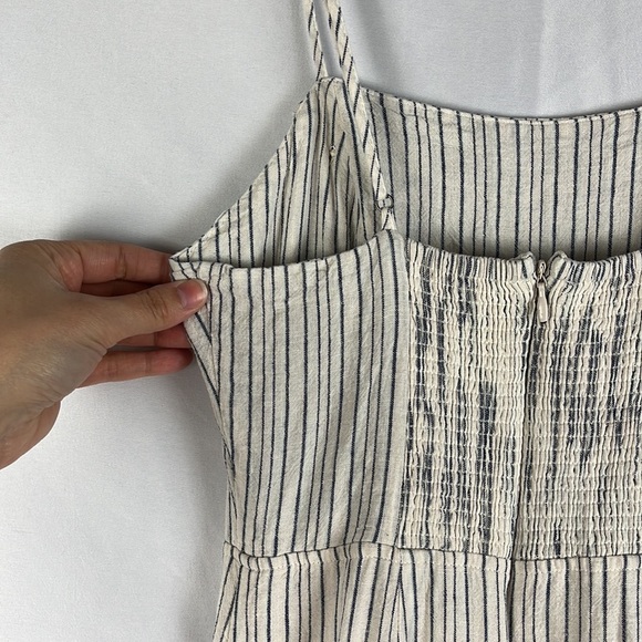 Urban Outfitters Blue Cream Stripe Linen Blend Sleeveless Jumpsuit - Picture 9 of 15